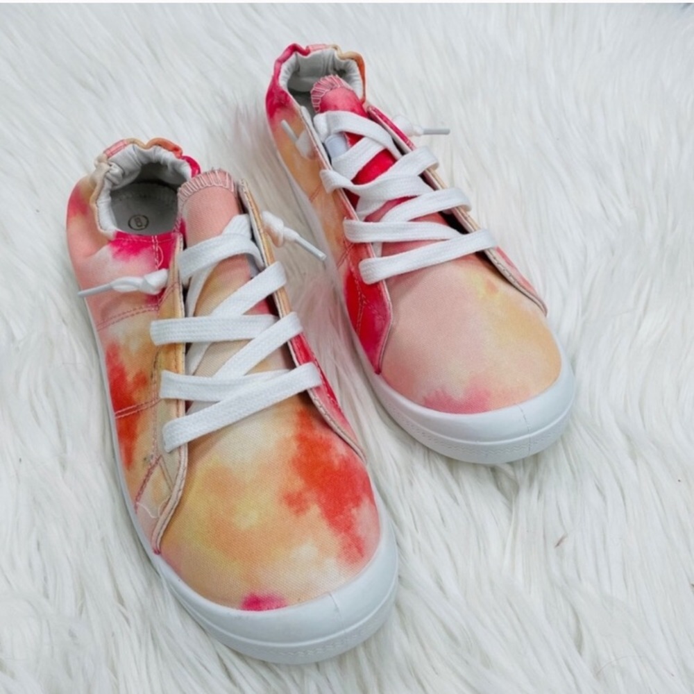 LAST PAIR! NIB Peach Pink Orange Tie Dye Canvas slip on sneaker - Picture 3 of 4